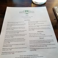 Menu at Sage and Cinder in Mukilteo