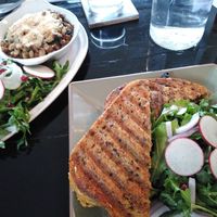 Fried green tomato, mushroom bacon, mozzarella sandwich at Sage and Cinder in Mukilteo