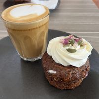 Vegan carrot cake! Was so delicious!! And oat latte    at Bliss in Kingston Se