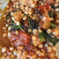 Israeli couscous with tofu (oops again - partially eaten before photo was taken!)  at Sara's Place By Gavi's Restaurant in Gates Mills