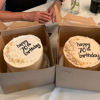 Two custom 6 in, 3 layer cakes. Easily fed our party of 16 at Angel Cakes in Oakland