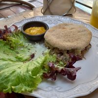 sandwich mechada con queso at La Casa Organica in Santiago