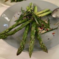 Grilled Asparagus with pink peppercorn tahini. at Bills in Fukuoka