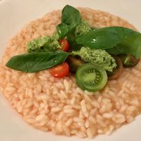 Tomato risotto with pea pesto, fresh basil. at Bills in Fukuoka
