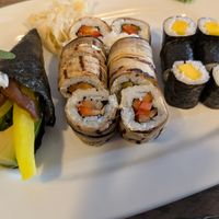 Temaki with vegetables, vegan roll with eggplant and paprika as well as Mango Maki at Sushi Haus in Cologne