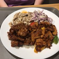 Chicken shawarma, coleslaw, pork char sui, and teriyaki chicken. -all vegan! at Mathilda's in Oshawa