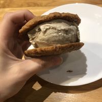 Ice cream sandwich. Chocolate chip cookies with vanilla ice cream -all vegan ! at Mathilda's in Oshawa