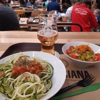 Pasta Bolognese and Avocado & carrot salad. at The Veggie Carmen in Santiago De Compostela