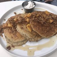 Peaches and Cream Pancakes.  at Naive in Louisville