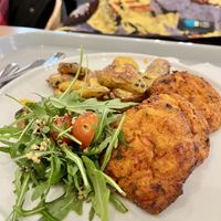 Some kind of vegetable patties, we think squash and onions.   at Slunecnice in Plzen