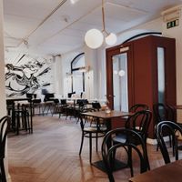 The interior with the cool painting at Green Hippo in Helsinki