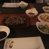 Shiitake on olive oil, salads and spring rolls. at Airin Sushi Bar in Sao Paulo