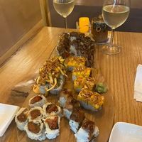 Red dragon, Veggie on Fire, Philly “Cheesesteak” and Spicy Vegan Tuna sushi  at Tomo Sushi & Ramen in Philadelphia