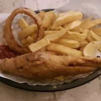 Fish n chips and onion rings at Sutton and Sons in London