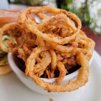 Beer battered onion strings   at Melody in Los Angeles