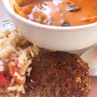 Veggie soup, veggies and rice and lentils tortita at Quetzalcoatl in Tepic