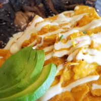 Vegan Chilaquiles with baked chips at Alma Verde - Hipodromo in Tijuana