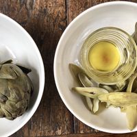Amazing artichoke with garlic/lemon infused olive oil at The Bel Air Treehouse in Los Angeles
