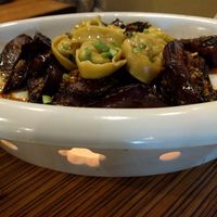 Eggplant with pea-filled dumplings at Fang Restaurant in San Francisco