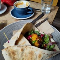 Onion bhaji flatbread at Gaard Coffee Hide in Sheffield