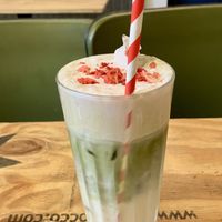 Iced match with strawberry cold foam   at Gaard Coffee Hide in Sheffield