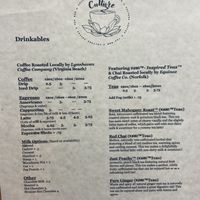Menu, February 2020 at Culture Coffee & Tea Bar in Virginia Beach