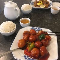 Lemon chicken & and general Tao’s chicken  at Buddha's Vegan Restaurant in Toronto