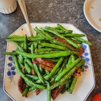 Green beans with soy chop at Buddha's Vegan Restaurant in Toronto
