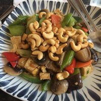 Vegetables with tofu and cashews  at Buddha's Vegan Restaurant in Toronto