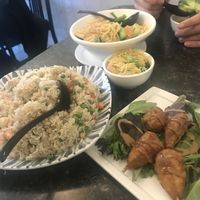 Rice with shrimp and chicken  at Buddha's Vegan Restaurant in Toronto