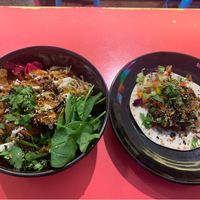 Katsu bowl (left) and taco (right)  at Taku-Taku in Stockholm