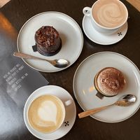 Latte, hot chocolate, tiramisu, and a hazelnut/chocolate dessert  at Zoï Kitchen - La Boutique in Lyon
