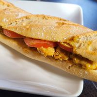 Sandwich aubergine, émietté de soya, mayo curry👌 at Zoï Kitchen - La Boutique in Lyon