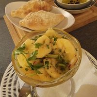 Banana ceviche and fresh bread at Safari in Portimao