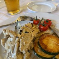 Seitan steak with peppercorn saucee  at Safari in Portimao