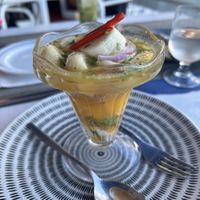Banana ceviche (banana, citrus juice, onions, herbs, chilli)  at Safari in Portimao