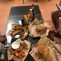 Beef and bacon burger top. Bottom vegan burger with sweet potato and normal fri at Burger Me at Wilsons in Phuket