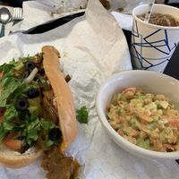 Cheesesteak sub, chickpea salad and ice tea at The Greener Kitchen in Baltimore