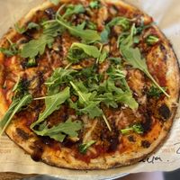 Spicy vegan chorizo, vegan cheese, mushrooms, garlic, sea salt, oregano, arugula, balsamic, and olive oil   at Blaze Pizza in Little Rock