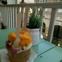 On the upstairs balcony at Isle of Gelato in Galle