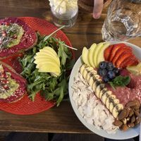 Beetroot hummus avacado toast and raspberry oatmeal bowl   at Panenská Kaviareň in Bratislava