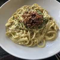 Carbonara 27 dollars but it’s sooo rich it’s hard to eat more than half   at Pura Vita in West Hollywood