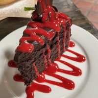 Chocolate Cake w/Raspberry Sauce  at Pura Vita in West Hollywood