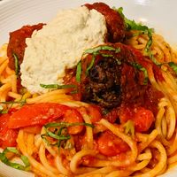 Spaghetti and meatballs w/ cashew cream at Pura Vita in West Hollywood