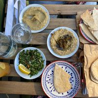 Baba ghanoush, houmous & tabbouleh  at Medina in Aberystwyth