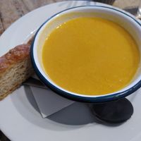 Sweet potato, lentil and coconut soup 😋 
(November 2024) at Medina in Aberystwyth