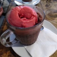 Raspberry sorbet and chocolate mousse 😋🤤😋 (November 2024) at Medina in Aberystwyth
