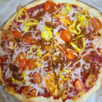 Vegan chorizo, banana peppers, & tomatoes at Blaze Pizza in Marina