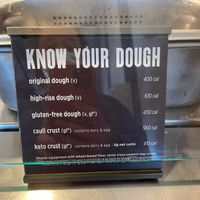 labeled info about dough  at Blaze Pizza in San Diego