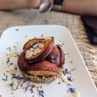 A raw food pie made with much love. And look at the beautiful garnish! at Happy Green Food in Saint-raphael